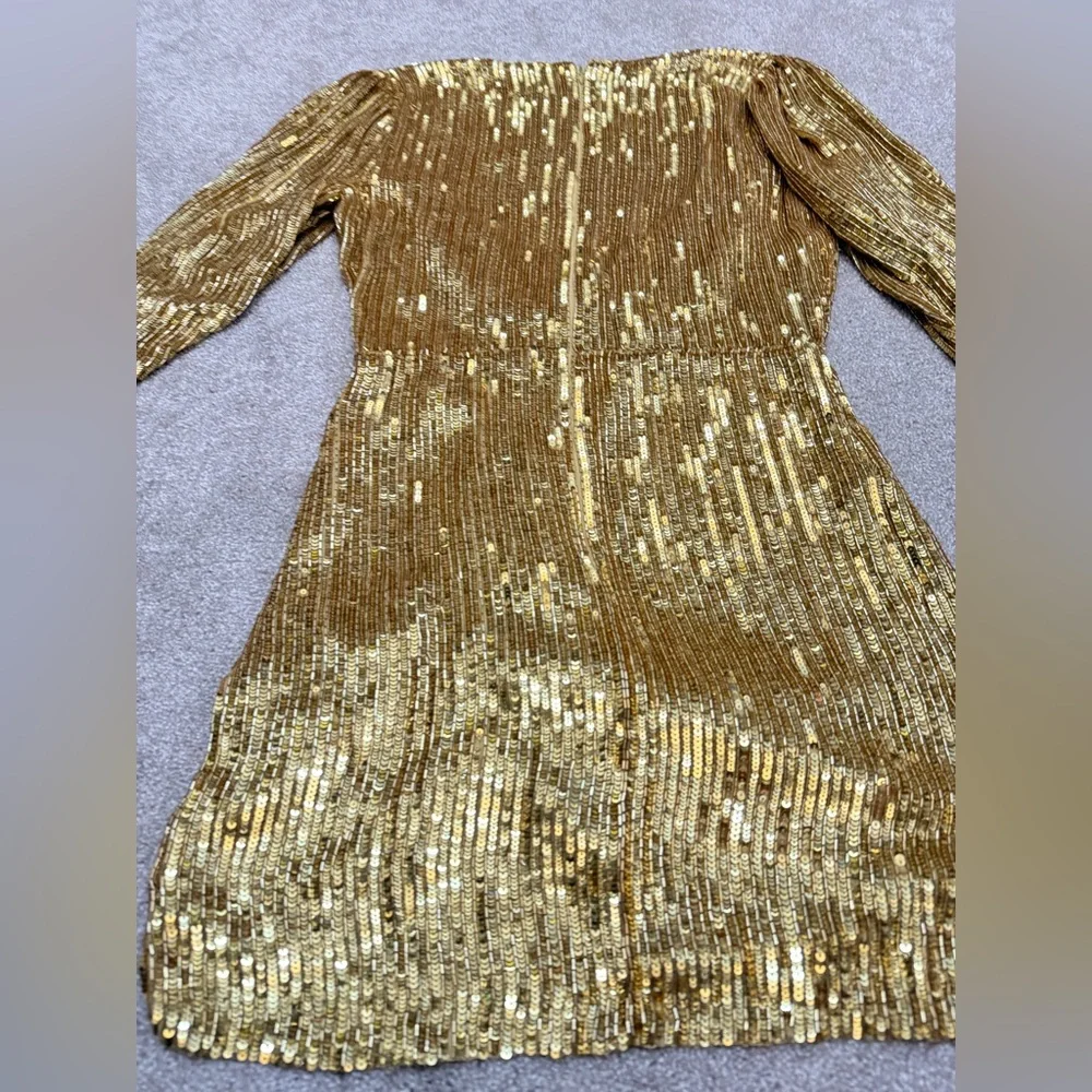 Retrofete Stacey Gold Sequin Beaded Long Sleeve Mini Dress - size S - Gorgeous - Picture 15 of 16